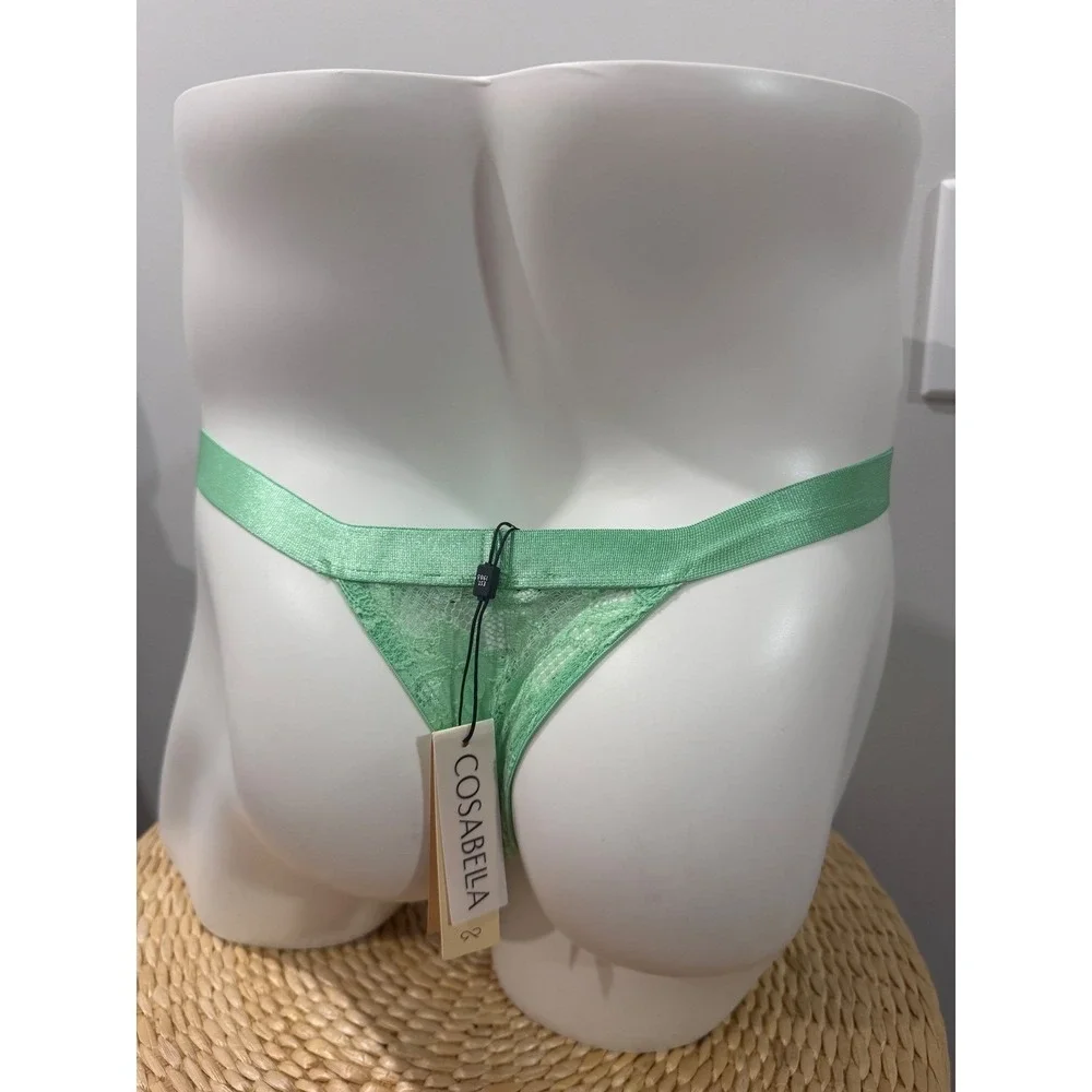 Cosabella Never Say Never Luxury Lace Italian Thong Green Small